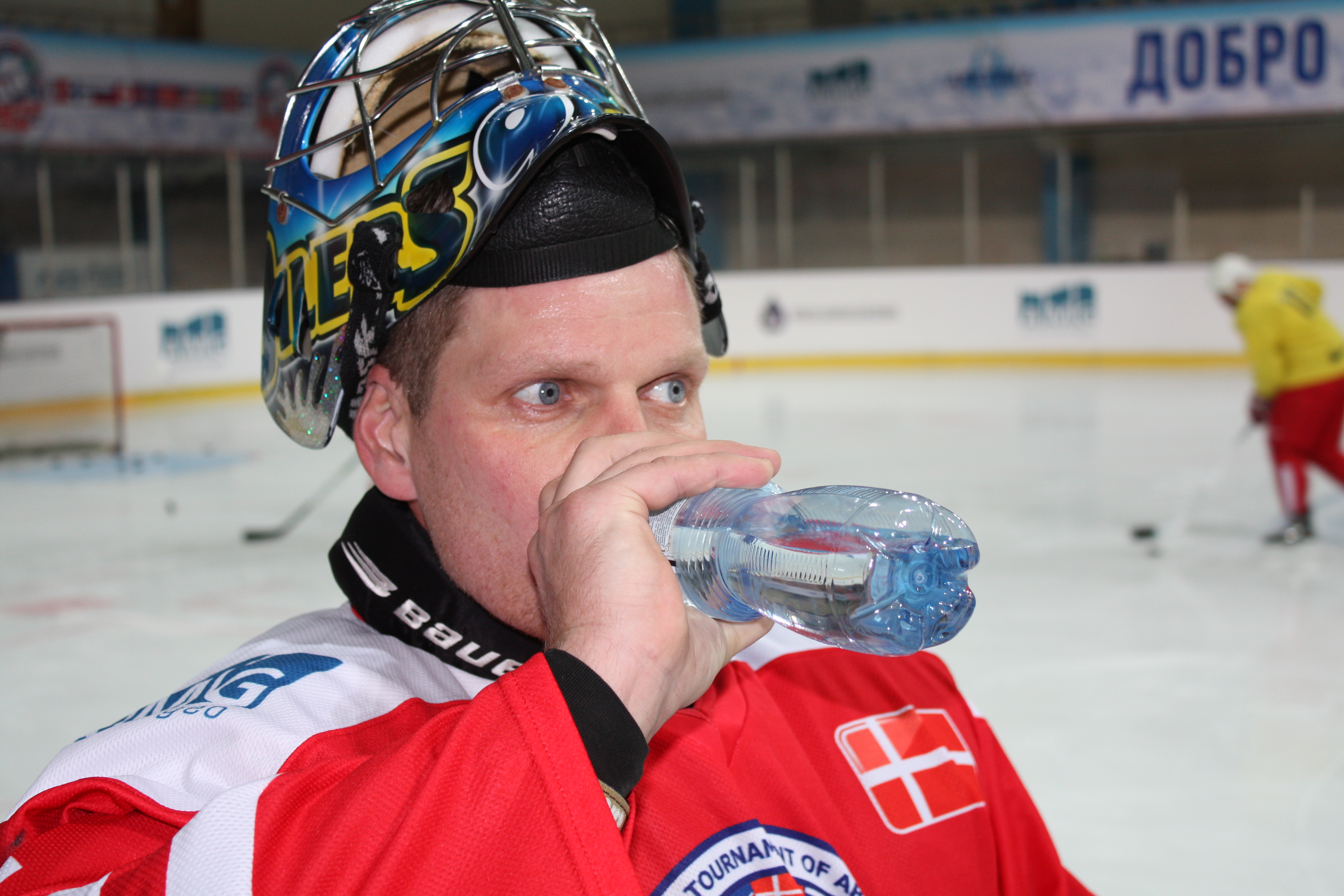 Jan ”Sild” Jensen under opvarmningen til sin sidste kamp. På veteranlandsholdet i Arctic Cup i Skt. Petersborg. Foto: Peter Fredberg